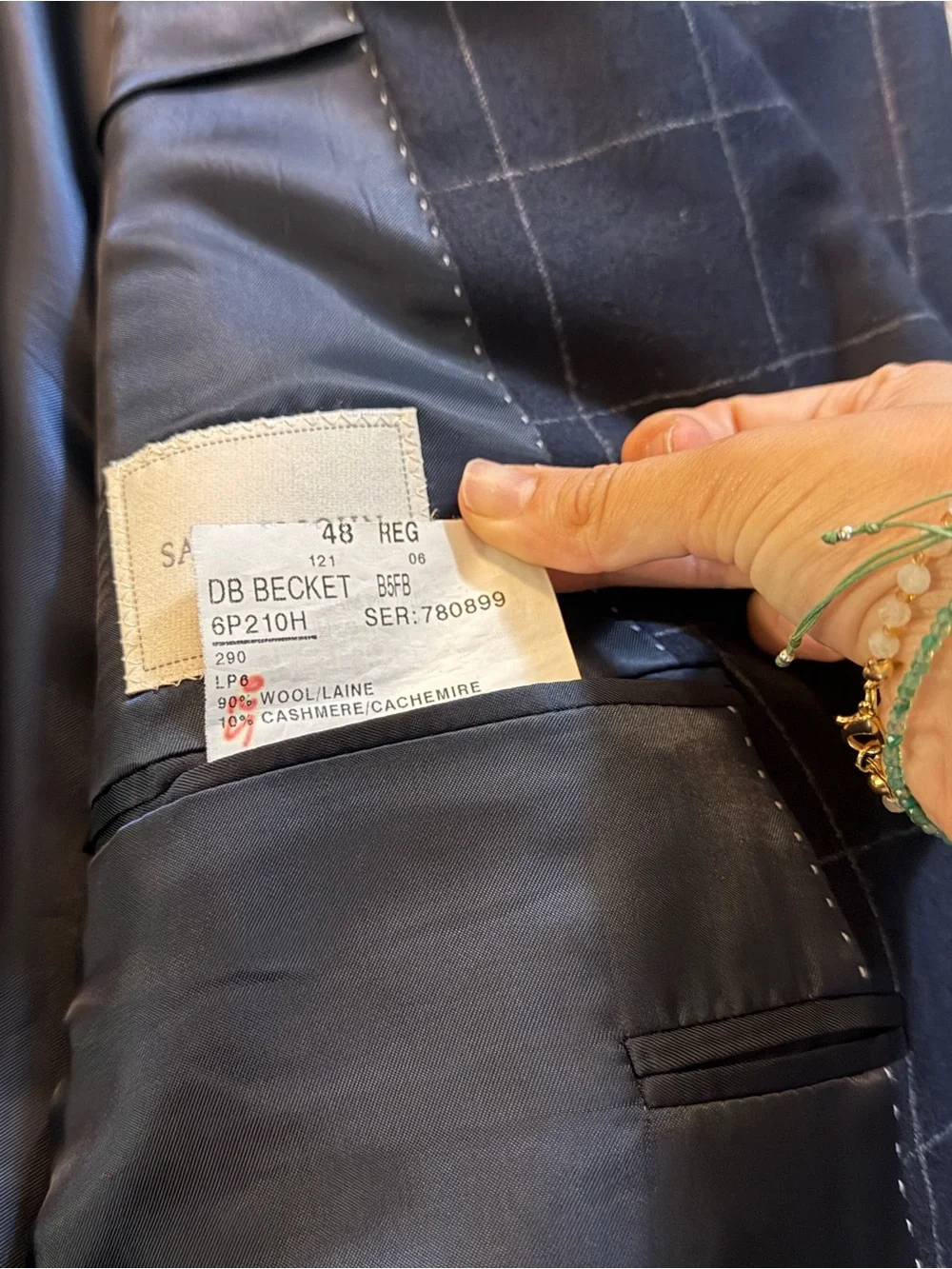 Samuelsohn Navy Windowpane Double-Breasted Blazer